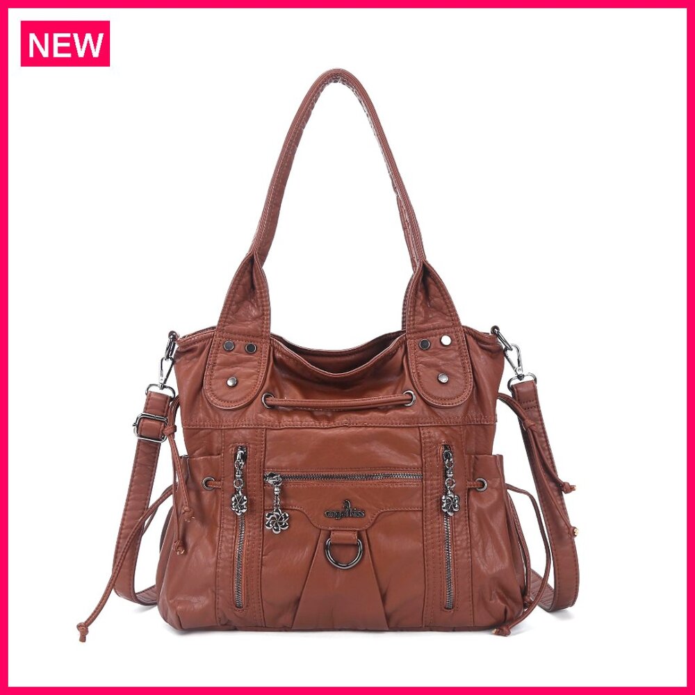 Large Vegan Leather Hobo Bag With Crossbody Strap, Multi-Pocket Design